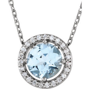 14K White Blue Sapphire & .06 CTW Diamond 16" Necklace