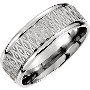 14K White 8mm Fancy Patterned Carved Band Size 11