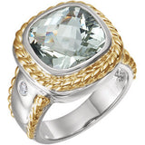 Sterling Silver & 14K Yellow Green Quartz & 1-10 CTW Diamond Ring