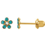 14K Yellow Imitation "July" Youth Birthstone Flower Inverness Piercing Earrings