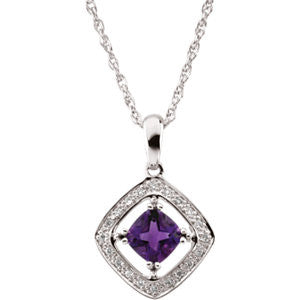 14K White Amethyst & 1-10 CTW Diamond 18" Necklace