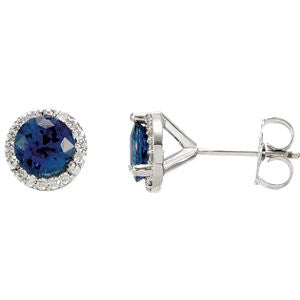 14K X1 White Blue Sapphire & 1-6 CTW Diamond Earrings