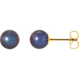 14K Yellow 6.5-7mm Black Freshwater Cultured Pearl Earrings