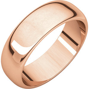 14K Rose 6mm Half Round Wedding Band