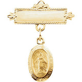 14K Yellow 12x8mm Miraculous Medal Baptismal Brooch