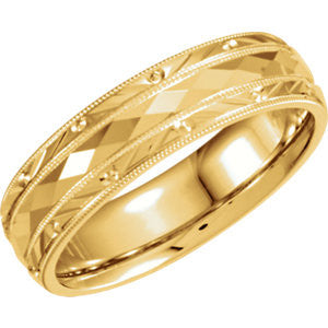 14K Yellow 6mm Comfort Fit Design Band Size 10.5