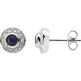 14K White 3.5mm Round Sapphire & 1-10 CTW Diamond Earrings