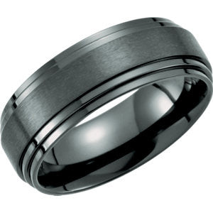 Black Titanium 8mm Double Ridged Band Size 9.5