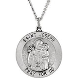 Sterling Silver 25mm Round St. Joseph Medal 24" Necklace