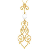 14K Yellow 6mm Pearl Fleur-De-Lis Scroll 18" Necklace