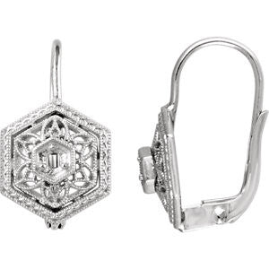 14K White Filigree Design Earring Mountings