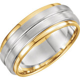 Platinum & 18K Yellow 7mm Grooved Flat Edge Band Size 10.5