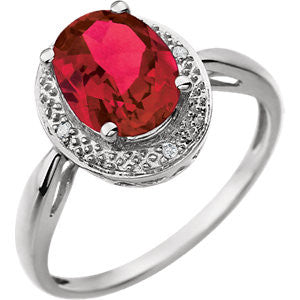 14K White Created Ruby & .02 CTW Diamond Ring