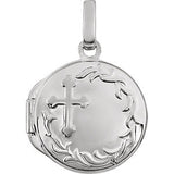 14K White Round Cross Locket