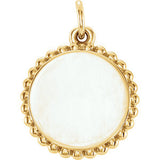 14K White Engravable Round Beaded Pendant