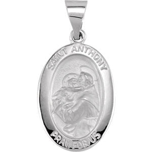 14K White 23x16mm Hollow Oval St. Anthony Medal