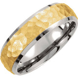 Titanium & Gold Immerse Plated 7mm Hammered Finish Beveled Edge Band Size 10.5