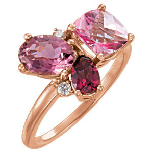 14K Rose Multi-Gemstone & .05 CTW Diamond Cluster Ring