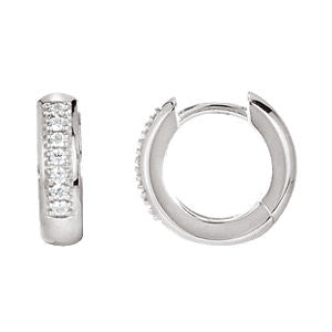 14K White 1/10 CTW Diamond Hoop Earrings