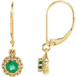 14K White Emerald & .08 CTW Diamond Earrings