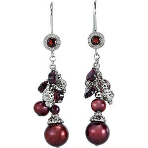 Sterling Silver Freshwater Cultured Pearl & Rhodolite Garnet Earrings