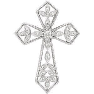 14K White 1-10 CTW Diamond Cross Pendant