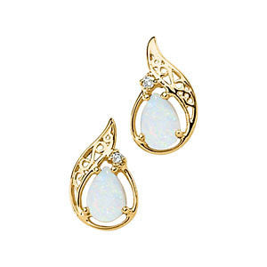 Opal Cabochon & Diamond Earrings