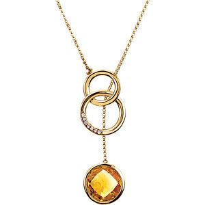 Genuine Checkerboard Citrine & Diamond Necklace