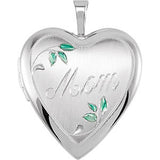 Sterling Silver 21x19.25mm Heart Mom Locket with Color