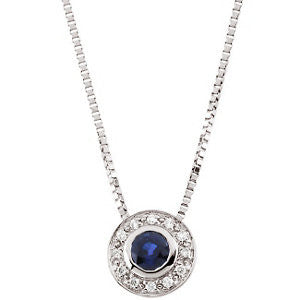 14K White Genuine Sapphire & Diamond Necklace