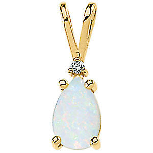 Genuine Opal Cabochon & Diamond Pendant