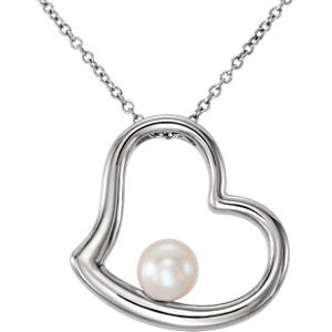 14K White Freshwater Cultured Pearl Heart 18" Necklace