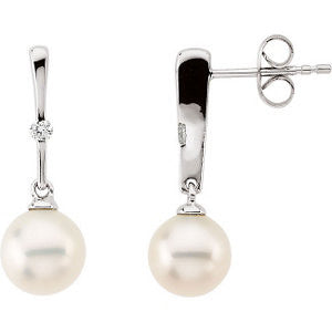 14K White Freshwater Pearl & .06 CTW Diamond Earrings