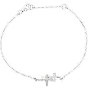 Sterling Silver Cubic Zirconia Double Sideways Cross 18"  Necklace