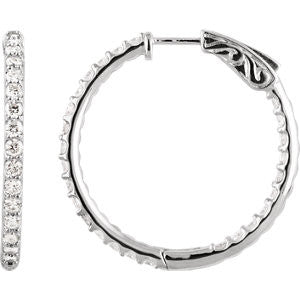 14K White 2 CTW Diamond Inside-Outside Hoop Earrings