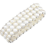 Sterling Silver Freshwater Cultured White Pearl 3 Row Stretch Bracelet