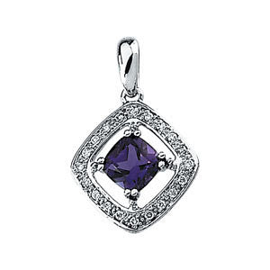 14K White Amethyst & 1-10 CTW Diamond Pendant