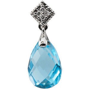 14K Whtite Swiss Blue Topaz & .04 CTW Diamond Pendant