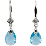 14K White Swiss Blue Topaz & .025 CTW Diamond Earrings