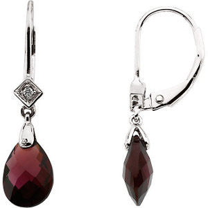 14K White 10x7mm Briolette Brazilian Garnet & .025 CTW Diamond Earrings