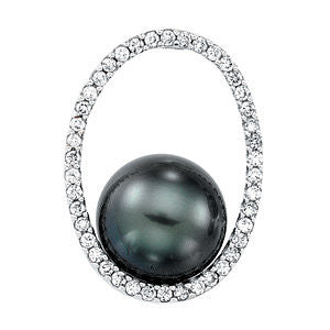 14K White 1-3 CTW Diamond & 11mm Tahitian Pearl Pendant