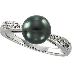 14K White 1-10 CTW Diamond & Tahitian Pearl Ring