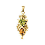 14K Yellow Peridot & Citrine Pendant