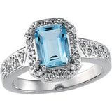 Aquamarine & Diamond Halo-Style Ring