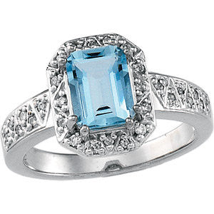 Aquamarine & Diamond Halo-Style Ring