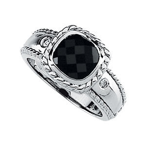 Onyx & Diamond Accented Rope Design Ring