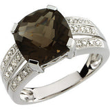 14K White 1-10 CTW Diamond & 10x10mm Smoky Quartz Ring