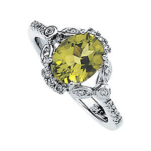 14K White 1-6 CTW Diamond & 9x7mm Peridot Ring