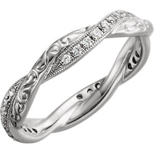 14K White 1/5CTW Diamond Engraved Eternity Band Size 6