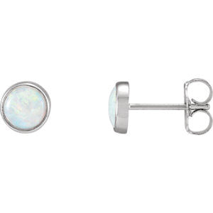 14K White Bezel Set Opal Earrings